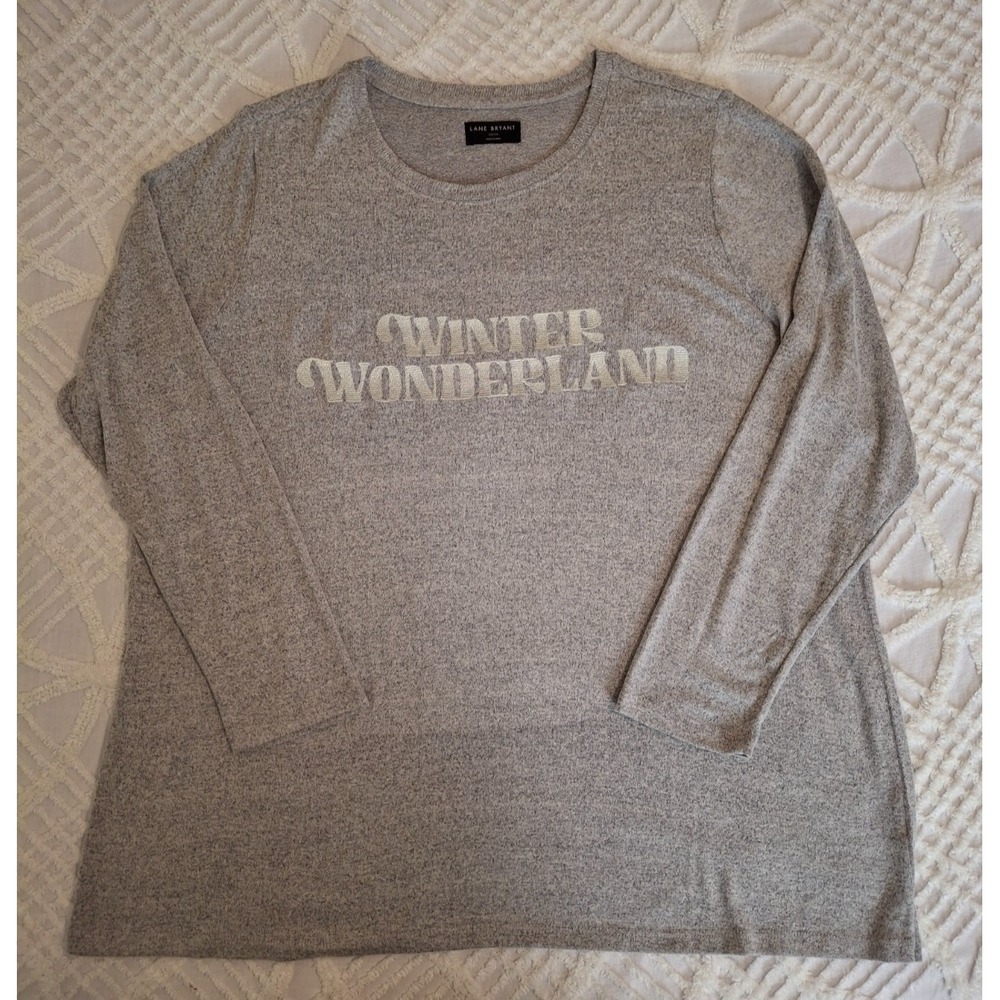 Lane‎ Bryant Womens 22/24 T-Shirt Gray Winter Wonderland Graphic Long Sleeve Tee